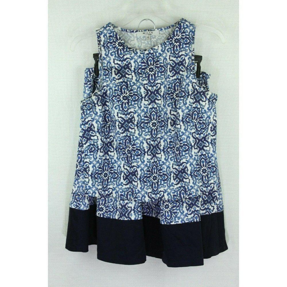 Milly 2 Pc Skirt Set XS Small Blue Floral Cotton Resort Wear Vacation Coquette